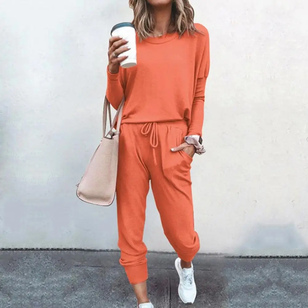 

Trendy Sweatshirt 5 Colors Tracksuit Set Crewneck Autumn Women Sporty Top Long Pant Keep Warm