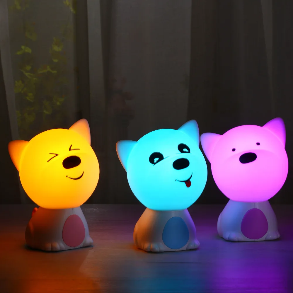 Cute Pet Dog Silicone Touch Pat Light USB Rechargeable LED Colorful Color Changing Atmosphere Lamp Creative Home Decoration Gift