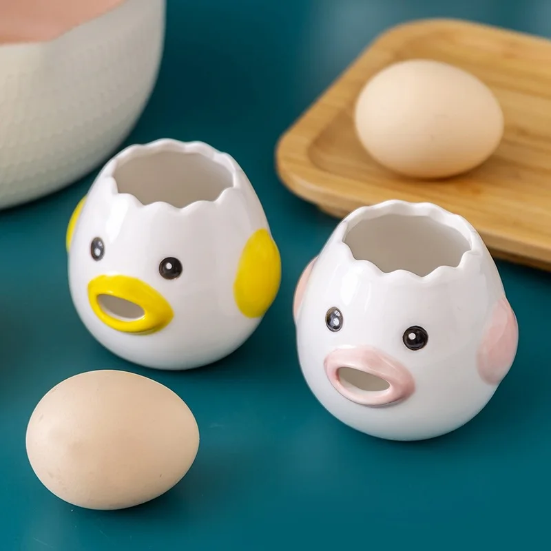 Creative Egg White Yolk Separator Tool Yolk White Separator Ceramic Cartoon Small Egg Separator Household Kitchen Gadgets Gift