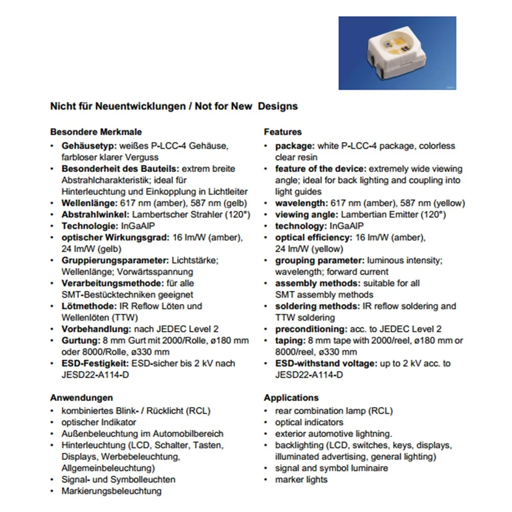 100 шт. 3528 Янтарный + Желтый PLCC-4 обратный полюс 617 Нм 587 50 мА 2 В 0 1 Вт двухцветные