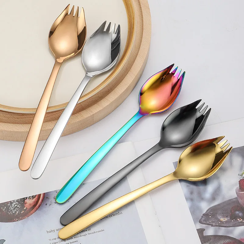 

304 Stainless steel salad fork spoon salad spoon fork dessert meal spoon pasta fork instant noodles spoon and fork integrated
