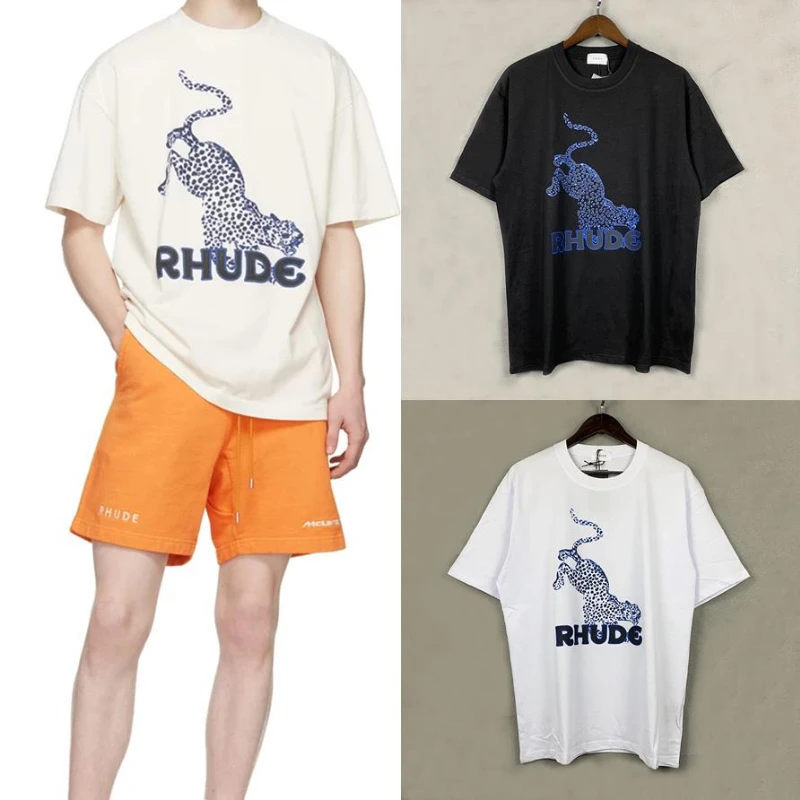 

RHUDE Leopard-Print T-Shirt 1:1 High Quality Crewneck Short Sleeve Men Women Oversized TShirts