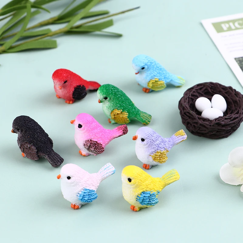 

1/3/4 Pcs Miniature Resin Crafts Fly Bird Sparrow Bird Egg Nest Small Statue Figurine Ornament For 1:12 Dollhouse Decor