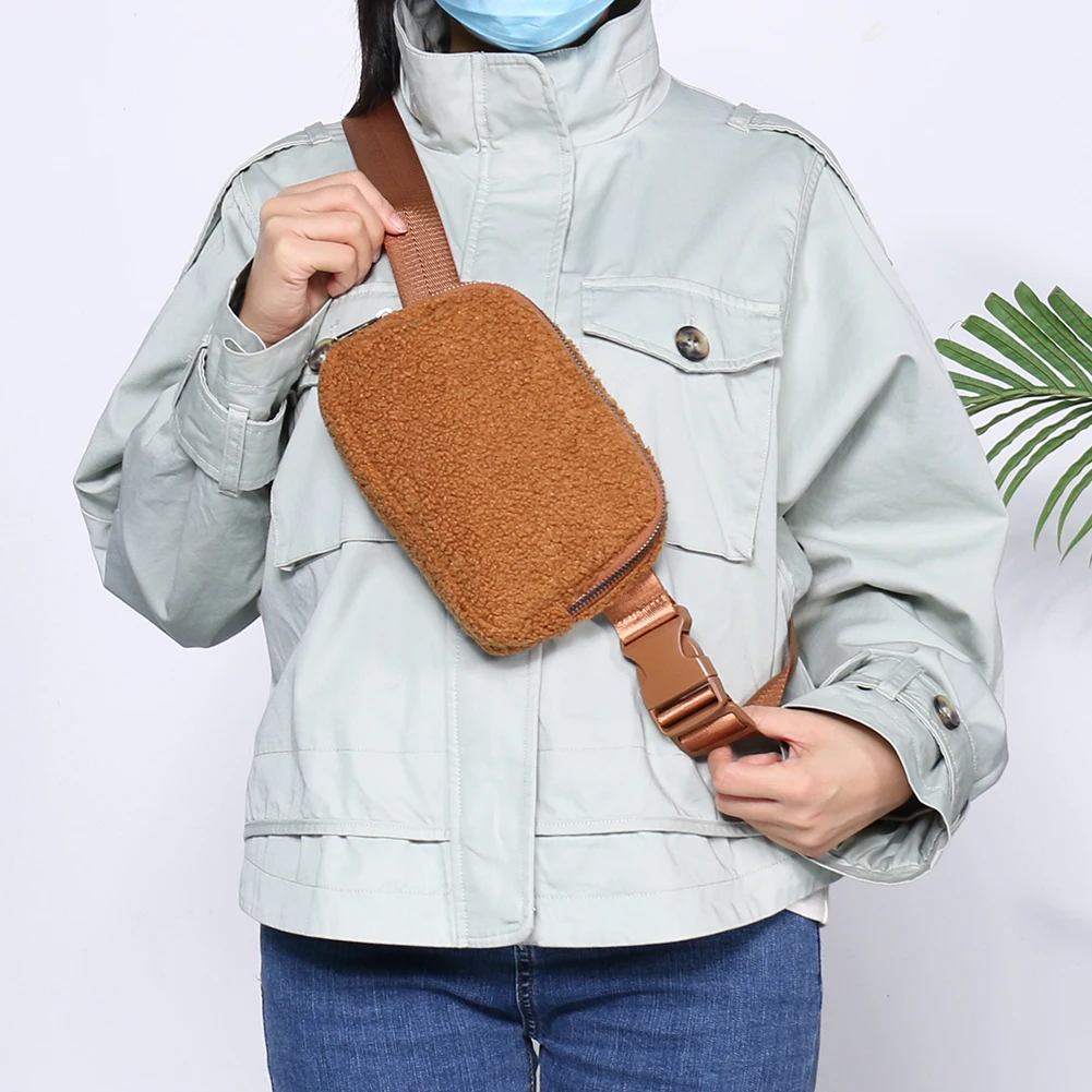 

Plush Waist Bags Messenger Bags Casual Small Crossbody Chest Bags Unisex Solid Color Zipper Multi-Pockets Shoulder Bags Purse