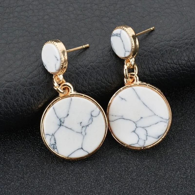 

Temperament Marble Simple Classic Style Earrings Round Smooth Exquisite Charm Brilliant For Lady Romantic Handmade Earrings
