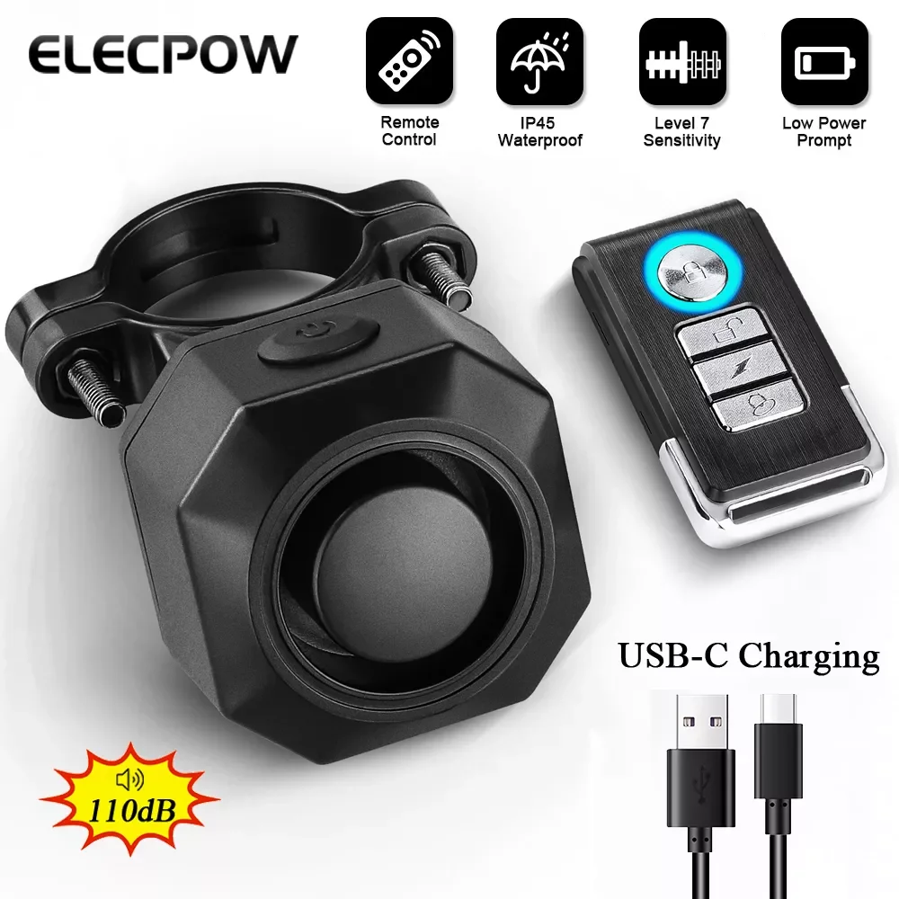 

2023New Elecpow Wireless Waterproof Bike Vibration Alarm USB Charging Remote Control Motorcycle Electric Bicycle Security Burgl