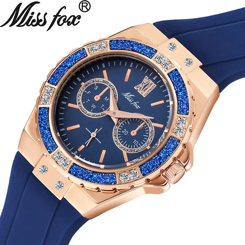 

MISSFOX Brand Woman Watches Fashion Women Quartz Watches Rubber Brand Diamond Wrist Watches For Women With Gift Box