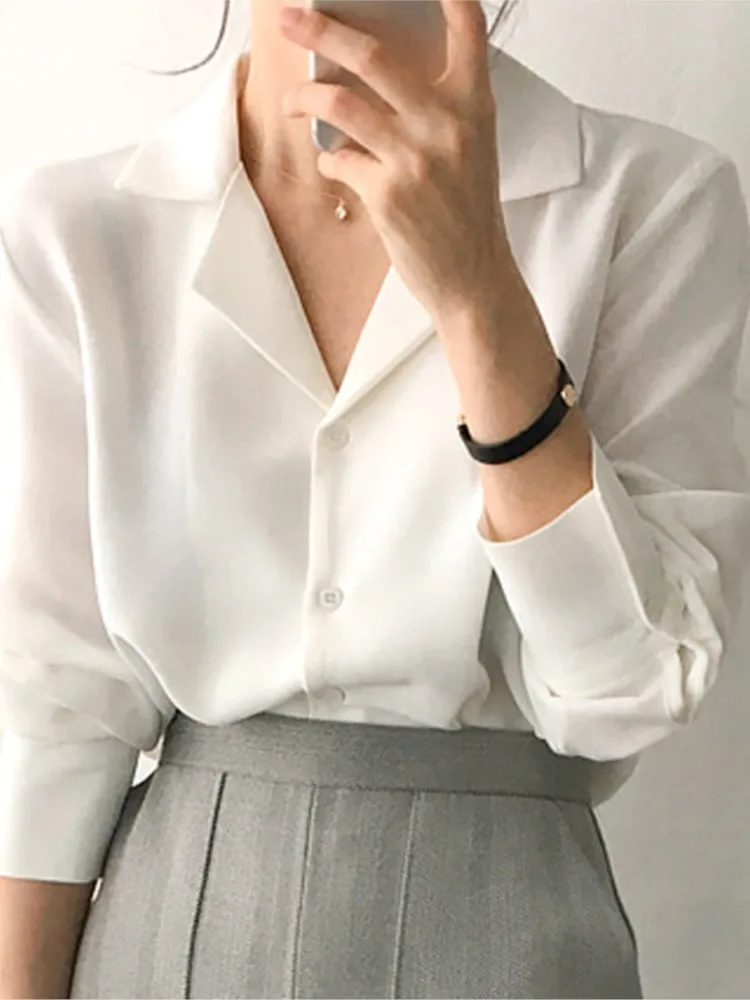 

Spring Summer Womens White Tops Blouses Chiffon Long Sleeve Casual Shirt Blusas Mujer De Moda Female Fashion Korean Clothes