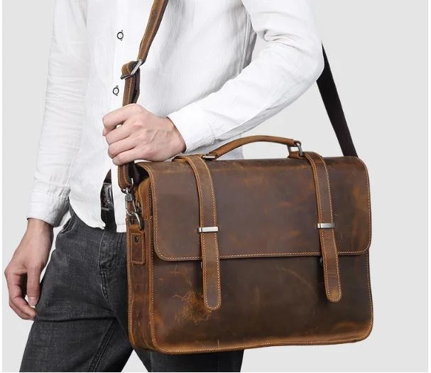 real Free Shipping,Brand men cowhide handbag.genuine leather business briefcase,vintage Crazy leather bag.luxury 14 laptop bag