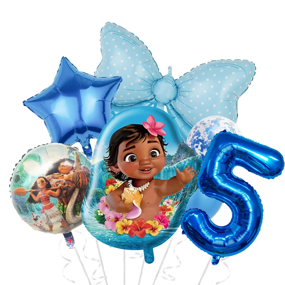 7PCS Moana Baby Theme Balloon Girl Birthday Party Decor Kids Blue Balloon 1 2 3 4 5 6 7st Baby Shower Supplies Kids Toys Globos images - 6
