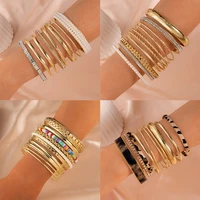 multi pcs punk gold color bracelets for women trendy alloy metal bangle bohemian beaded crystals jewelry accessories wholesale