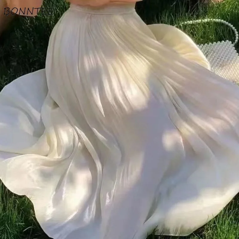 

Женские элегантные мягкие юбки до середины икры Ulzzang High Street, повседневные однотонные летние нежные универсальные простые женские юбки