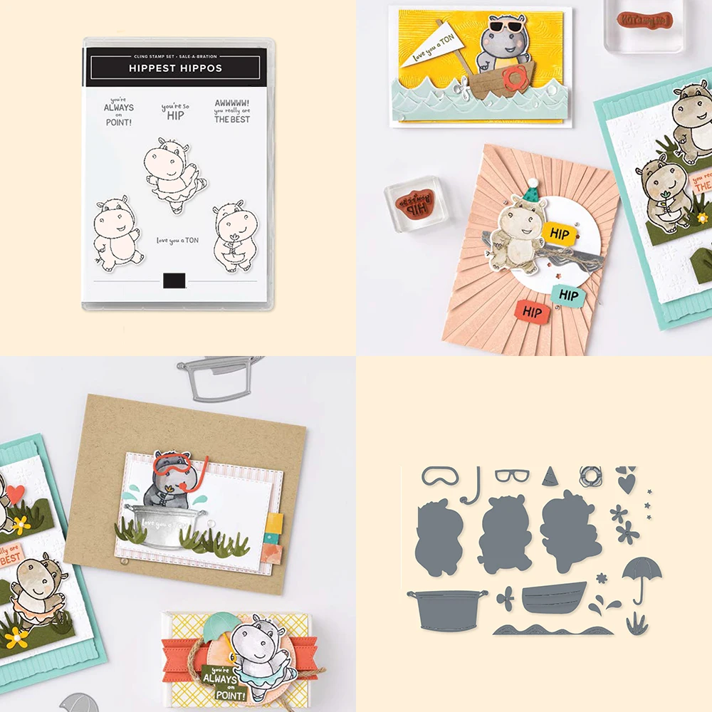 

2022 New Pattern Hippest Hippos Clear Stamps Animal and Words Metal Cutting Dies for DIY Festival Paper Greeting Card Making