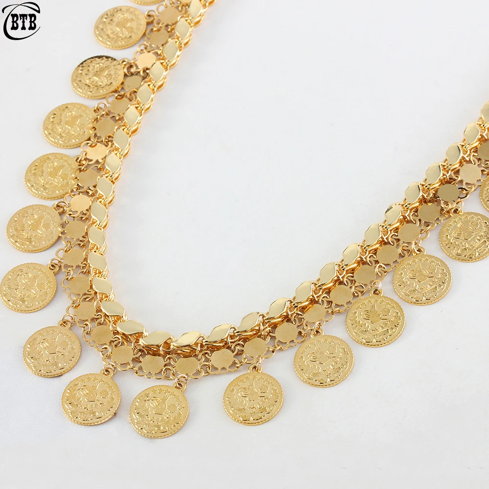 

New Sequins Coin Tassel Pendant Necklace 18K Gold Color Double Layer Ladies Choker Charm Women Girl Jewelry Wholesale