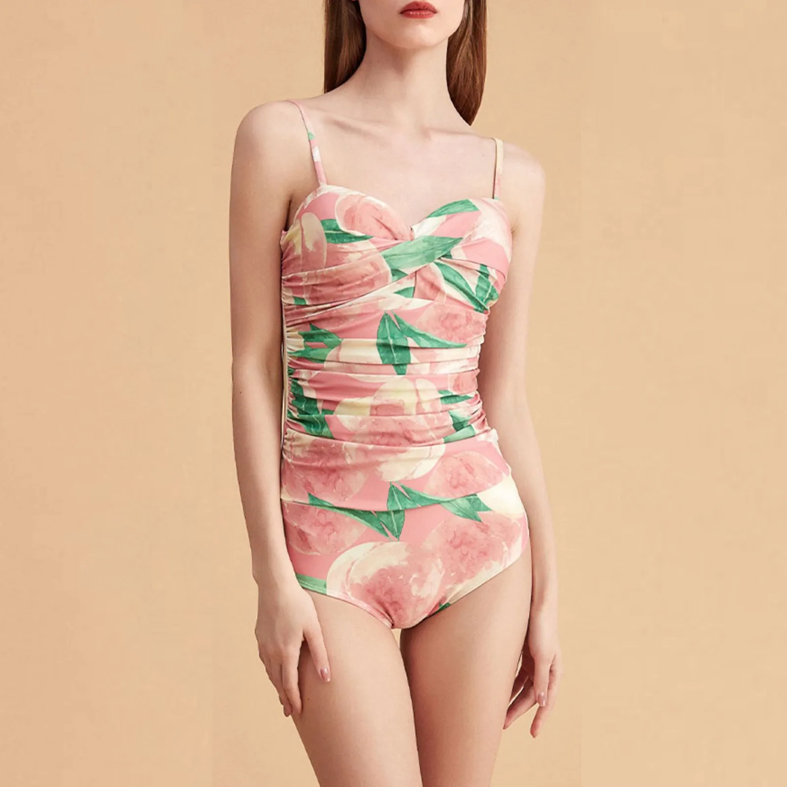 

Женский однотонный купальник с лямкой на шее и лентой контрастных цветов