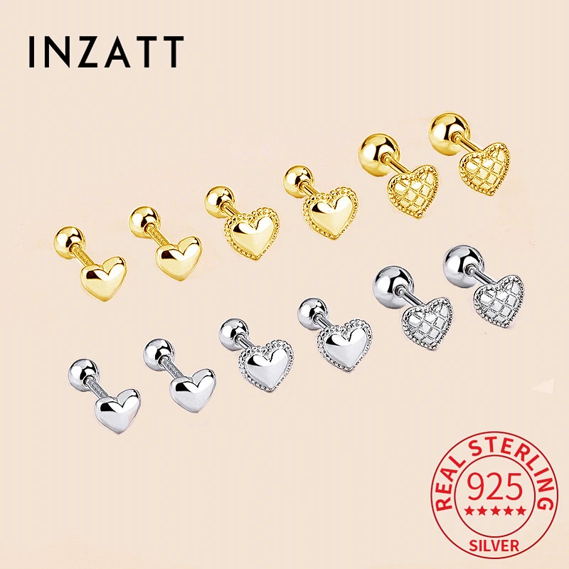 

INZATT Real 925 Sterling Silver Heart Bead Thread 18k Stud Earrings For Charm Women Classic Fine Jewelry Minimalist Accessories