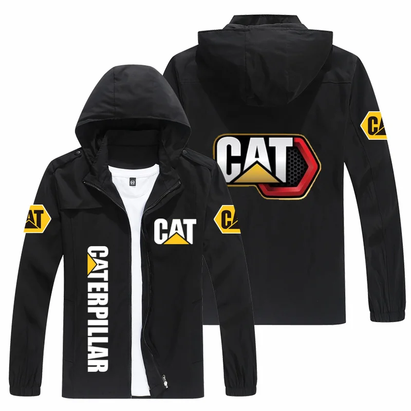 

New Men Jacket CAT Caterpillar Logo Print Zipper Cardigan Jackets Fashion Slim Casual Baseball Uniform Biker Jacket Coat Tops