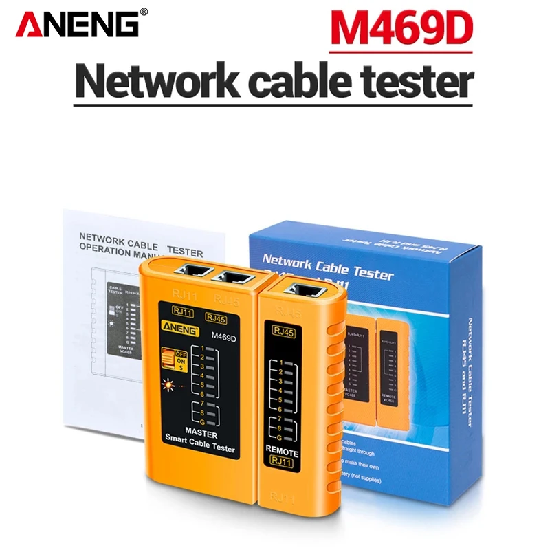 

Тестер сетевого кабеля ANENG M469D, тестер RJ45 RJ11 RJ12 CAT5 UTP Lan кабеля, сетевой инструмент для ремонта сети