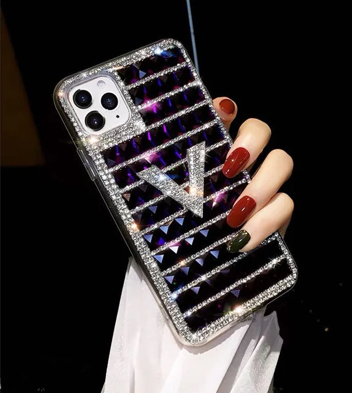 Роскошный брендовый розовый бриллиантовый квадратный хрустальный чехол для