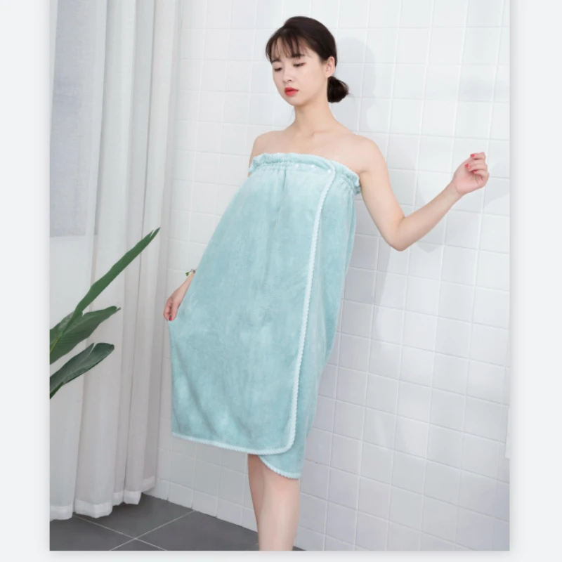 

Adult women's buckle wrap breast lace bow Bath skirt beach towel with good water absorption coral velvet Bath skirt