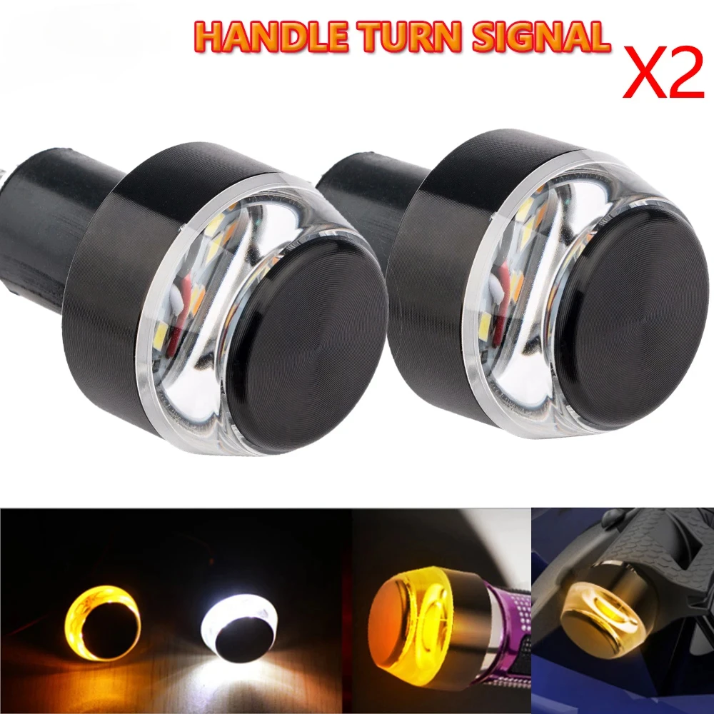 

2 Pcs Universal 12V LED Motorcycle Handlebar End Turn Signal Light Yellow Indicator Flasher Handle Bar Blinker Side Marker Lamp
