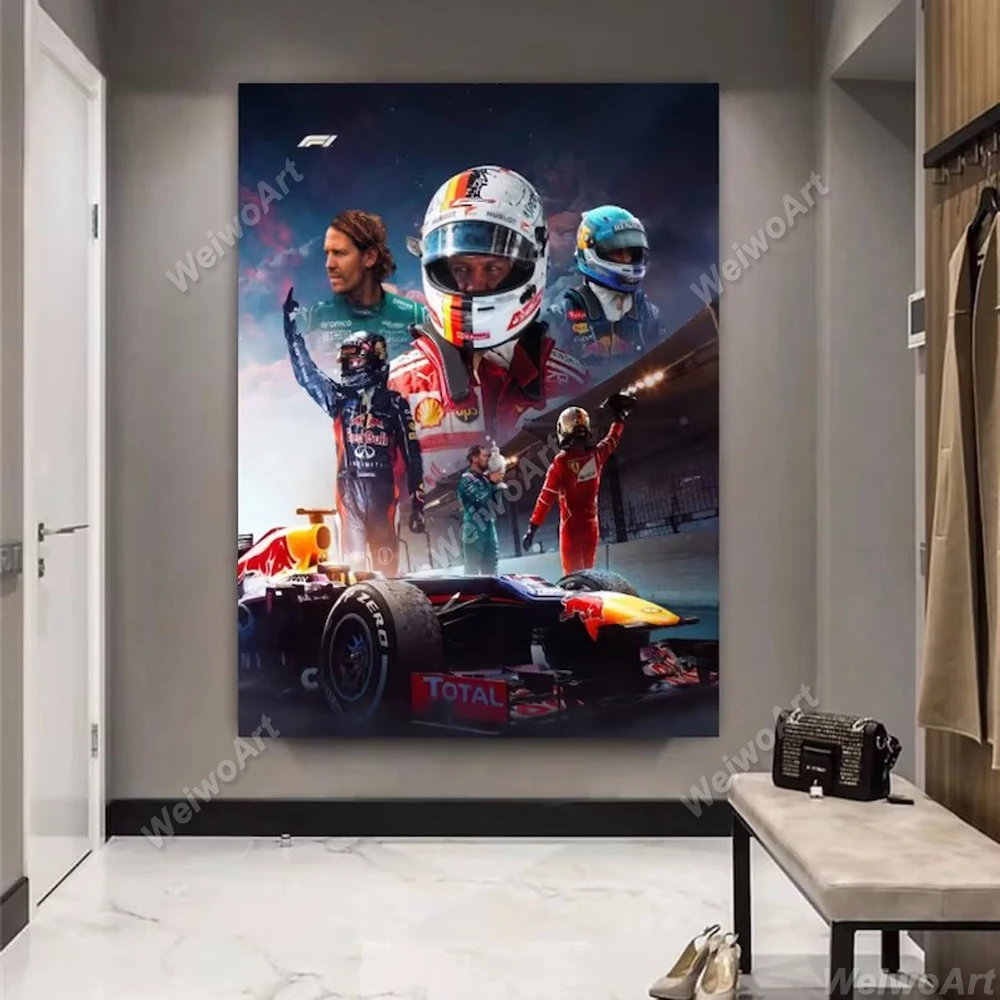 

Себастьян _ vettel F1 постеры чемпиона Формула 1 Легенда Печать на холсте картина гоночный автомобиль настенное Искусство Декор комнаты Мотоспо...