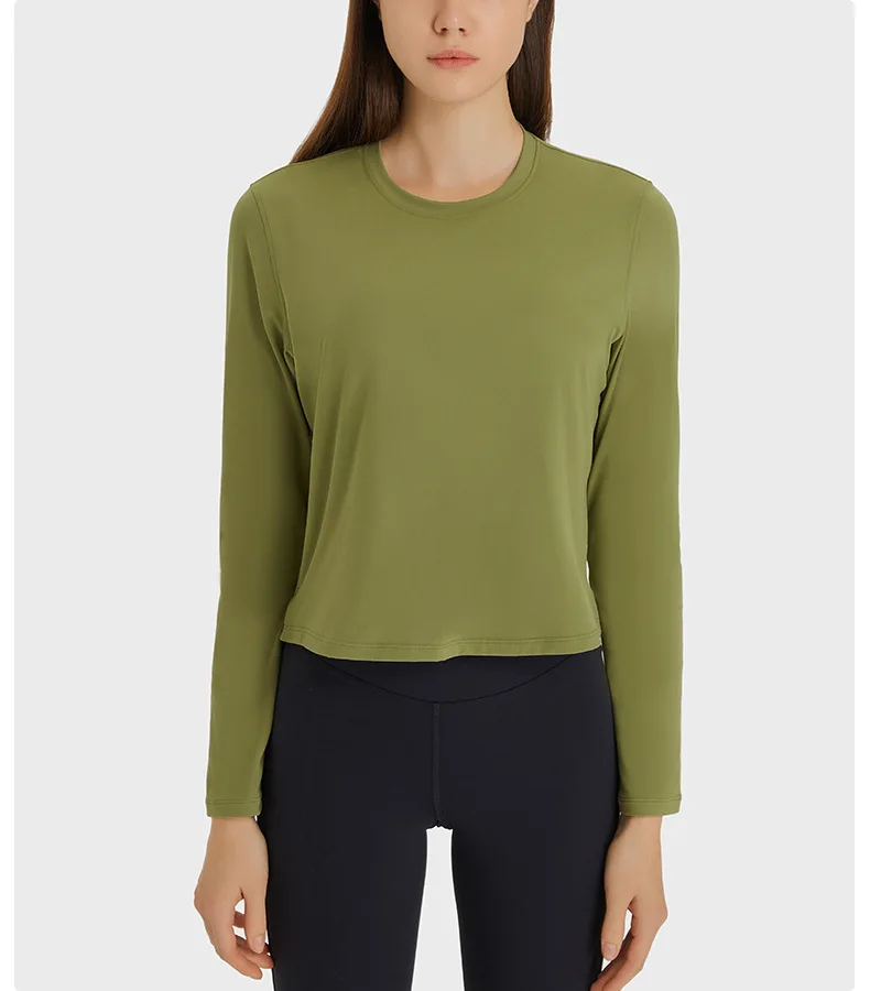 LuluShirt Women's Long Sleeve Top Gym Shirts Yoga Sport T-shirts Womens Clothing Outdoor Jogging Round Collar Tops Sportswear