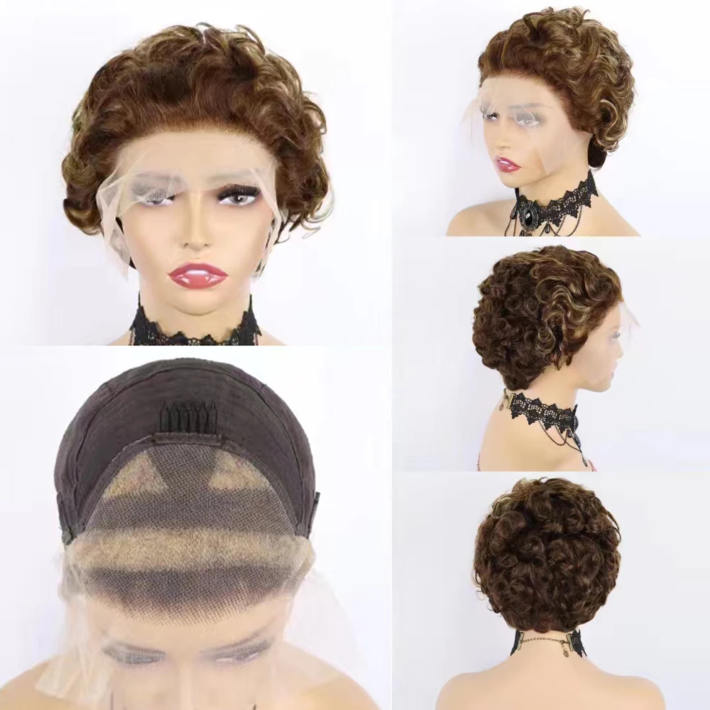 Short Pixie Cut Wig 13x4 Lace Frontal Human Hair Wigs Brazilian Remy Human Hair Loose Curly Human Hair Part Lace Wigs for Women