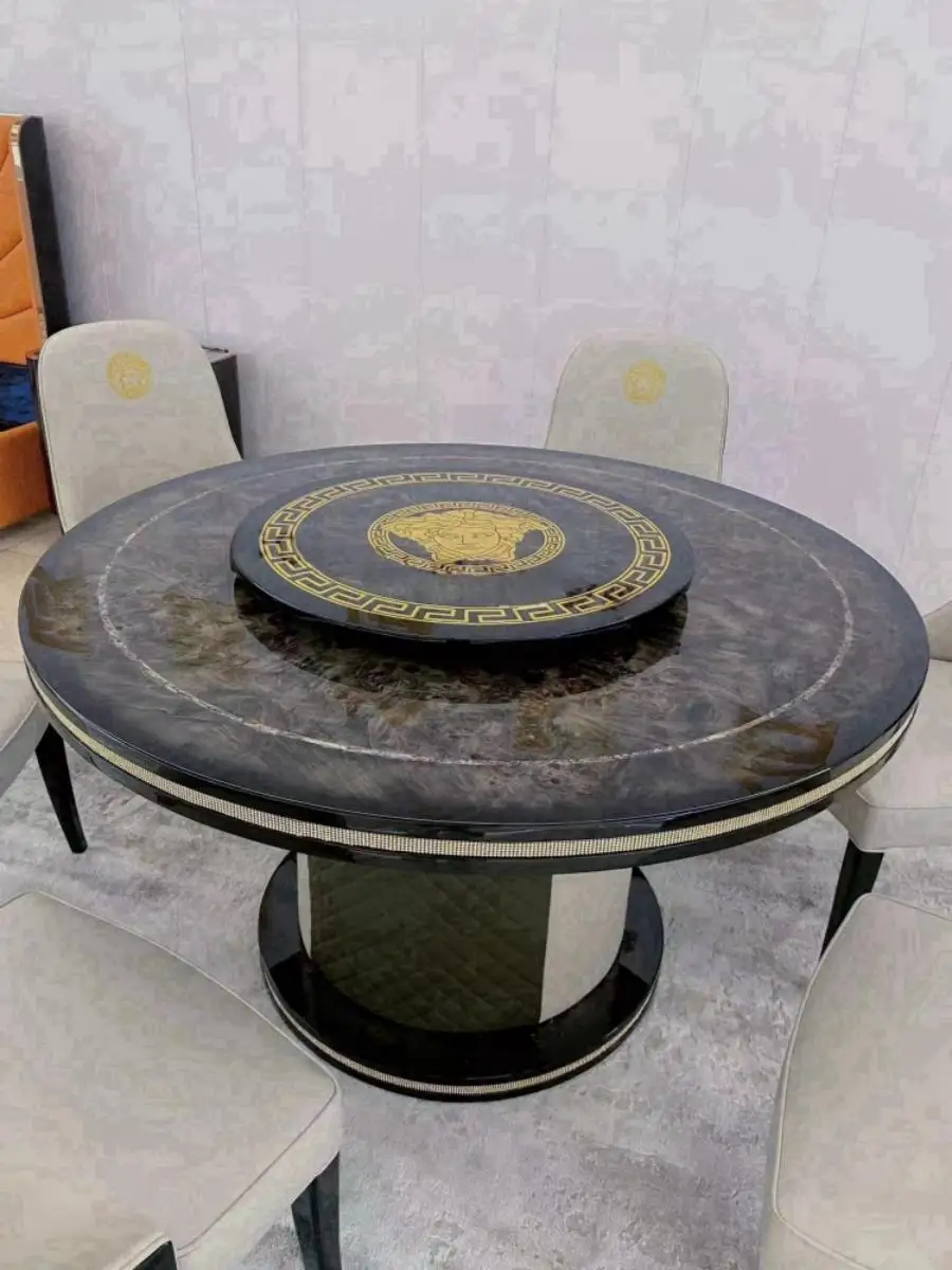 Итальянский роскошный круглый обеденный стол и стул из массива дерева Xiaohongshu home