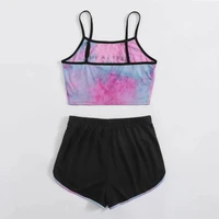 2021 women pajamas plus size jogging tracksuit sleeveless loungewear sexy tie dye letter print sling new wear casual fashion