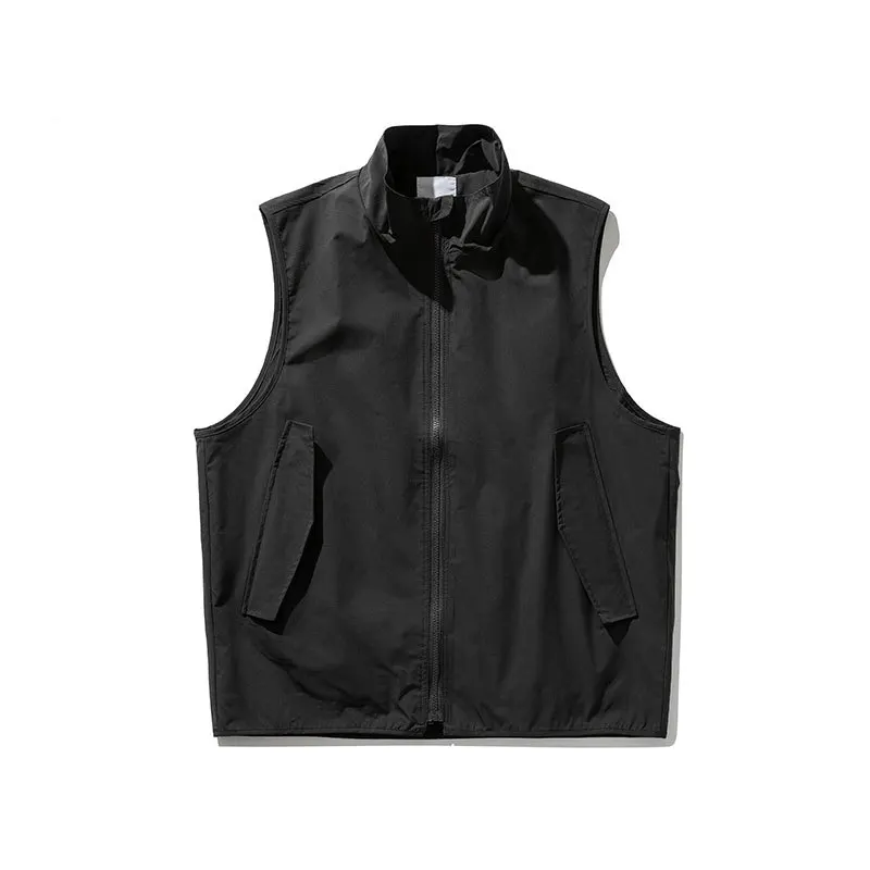 

Spring new men's pocket decorative collar waistcoat Japanese fashion solid color casual top