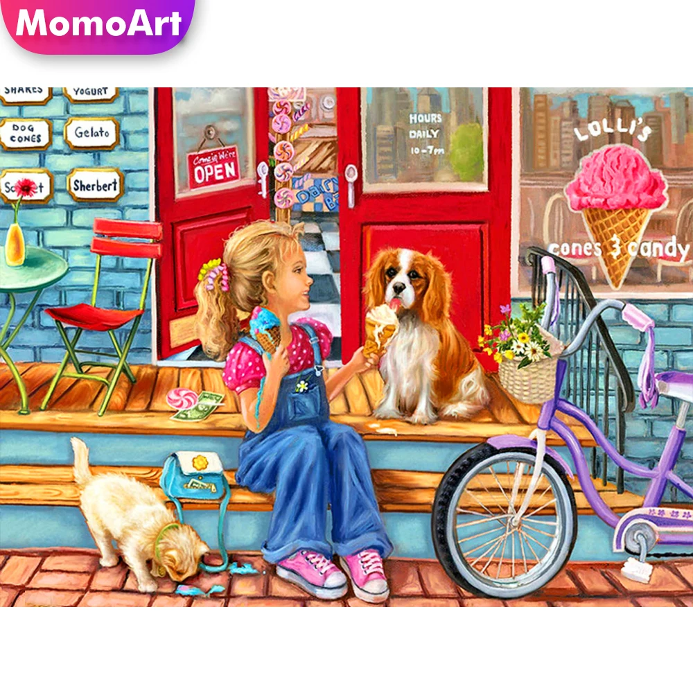 

MomoArt алмазная вышивка девушка собаки полная площадь алмазная мозаика мультфильм вышивка крестиком 5д живопись набор Декор детской комнаты