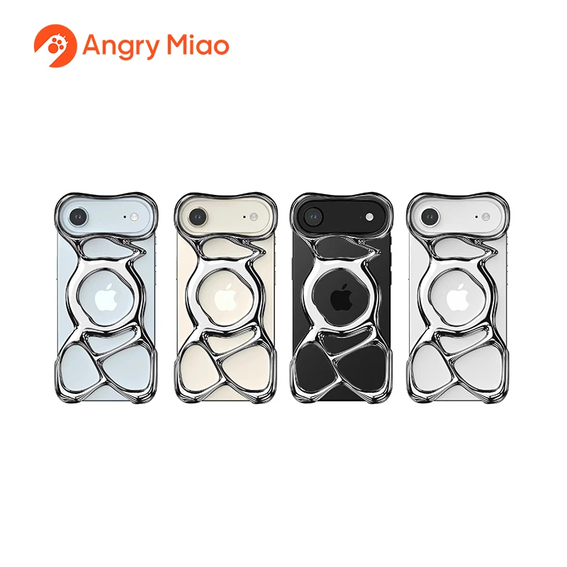 Фото Чехол Angry Miao Emptiness для iPhone 17, iPhone Air, премиум-класса, с покрытием из поликарбоната, совместимый с MagSafe, в стиле жидкого металла, с дизайном скелета №1