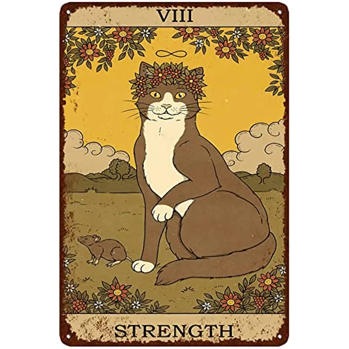 

Vintage Cat Metal Signs - Tarot Card Strength VIII Tin Signs - Retro Wall Decor Home Wall Signs