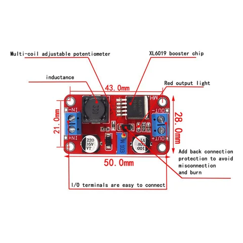 XL6019 DC-DC повышающий модуль питания DC-DC повышающий преобразователь напряжения регулируемый выход 3 В-40 В до 5 В-45 В источник питания