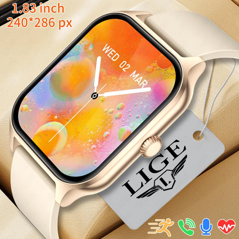 

LIGE New Smart Watch Women 1.83 inch HD Screen Bluetooth Call Smart Bracelet Lady Health Monitor Sport Waterproof Men Smartwatch
