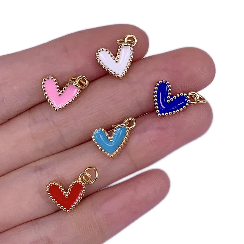 

Exquisite Mini Romance Heart Shaped Pendant Multi Color Enamel Gold Plated DIY Making Necklace Bracelet Cute Wedding Accessories
