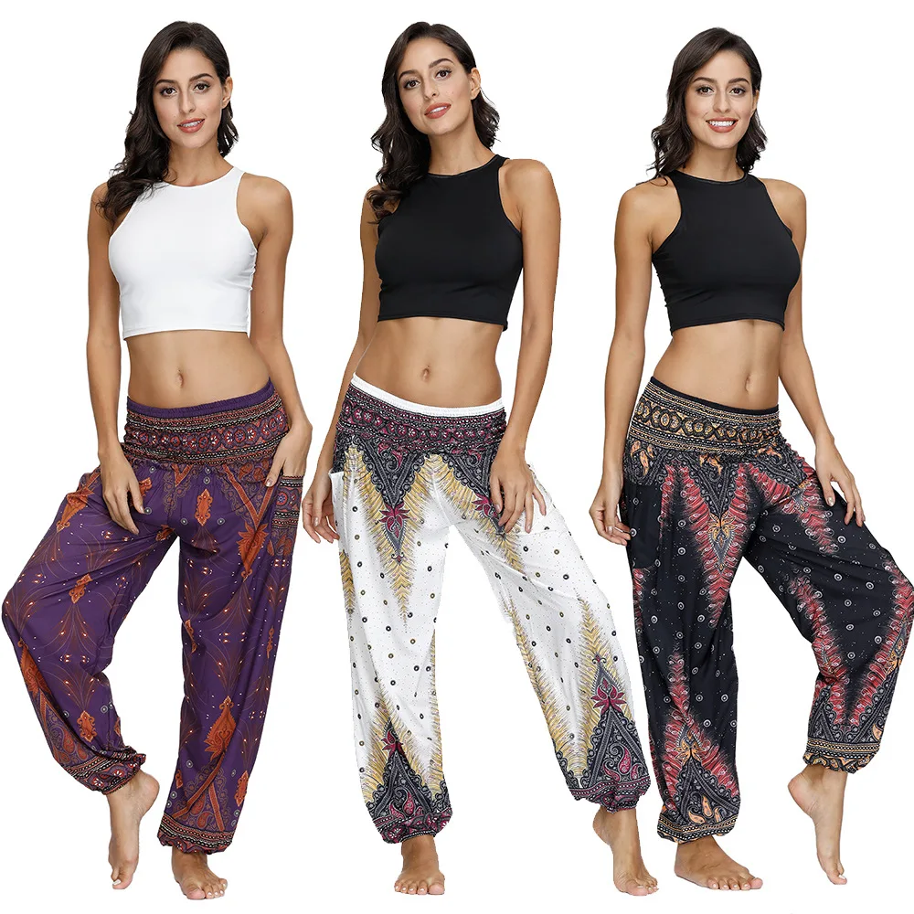 2022 Creative Women's Clothing Ethnic Style Digital Printing Lanterns Loose Fitness Yoga High Waist Crotch Dance Pants