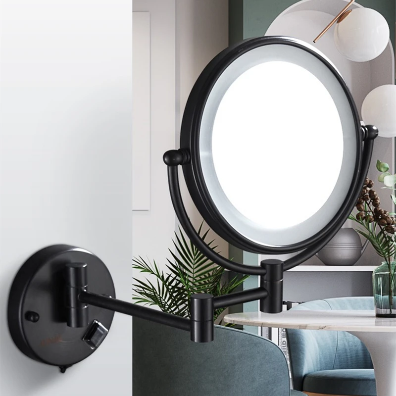 

Makeup Mirrors Black Painting LED Wall Mount Extending Folding Double Side LED Light Mirror 3 x 5x 10x Magnification Bath Mirror