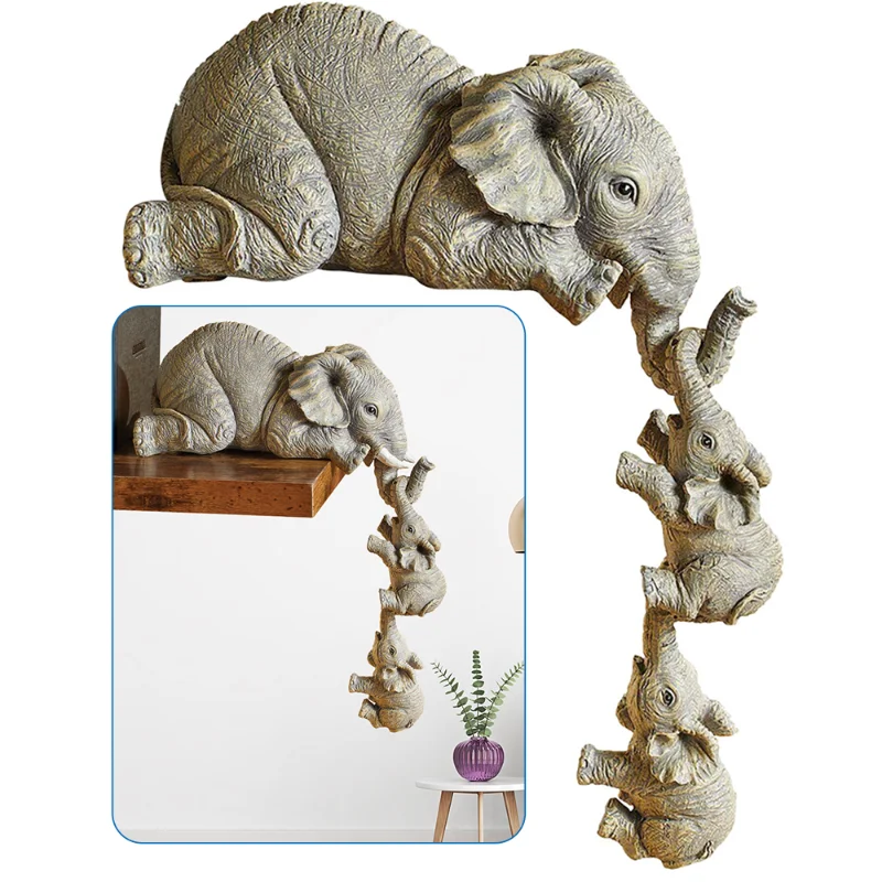 

3pcs/set Animal Figurine Home Decor Decorative Elephants Elephant Holding Baby Cute Animals Ornaments Resin Craft Miniatures