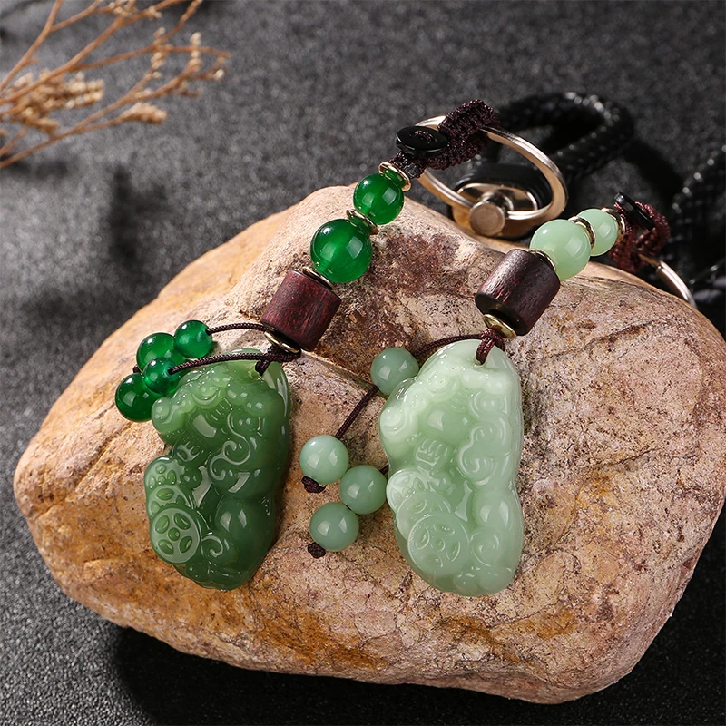 

Glass Pixiu Pendant Leather Keychain Chinese Style Fengshui Beast Imitation Crystal Lucky Wealth Keyring For Men Women Gifts