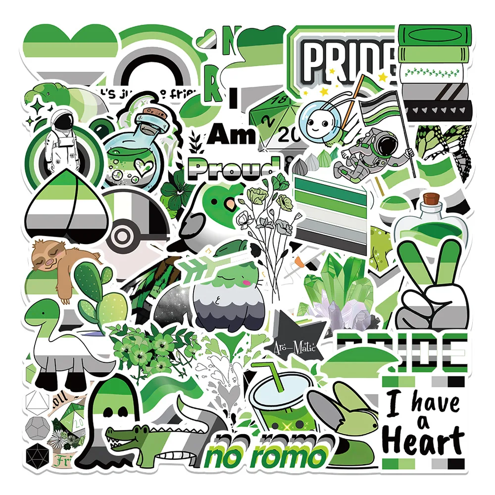 

10/52pcs Pack Cartoon Aromantic Pride Sticker Vinyl Waterproof for Water Bottle Laptop Scrapbooking Luggage Guitar Skateboard