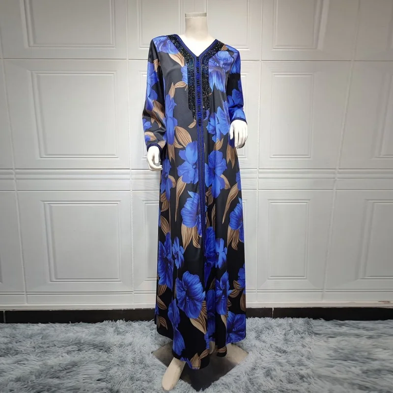 Long Sleeve Abayas For Women Dubai Muslim Islamic Clothing Maxi Robe Jelaba Femme Musulman Evening Gowns Dashiki Print Boubou