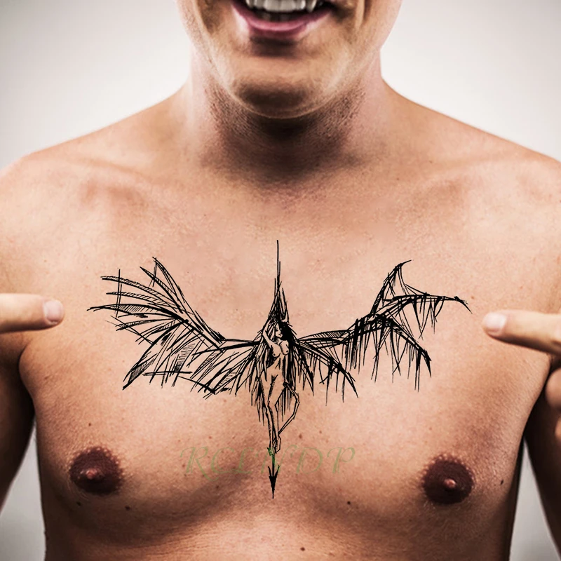 Водостойкая временная татуировка Крыло ангела сексуальная девушка стрелка черная наклейка флеш-тату поддельные татуировки большие татуировки для женщин мужчин леди