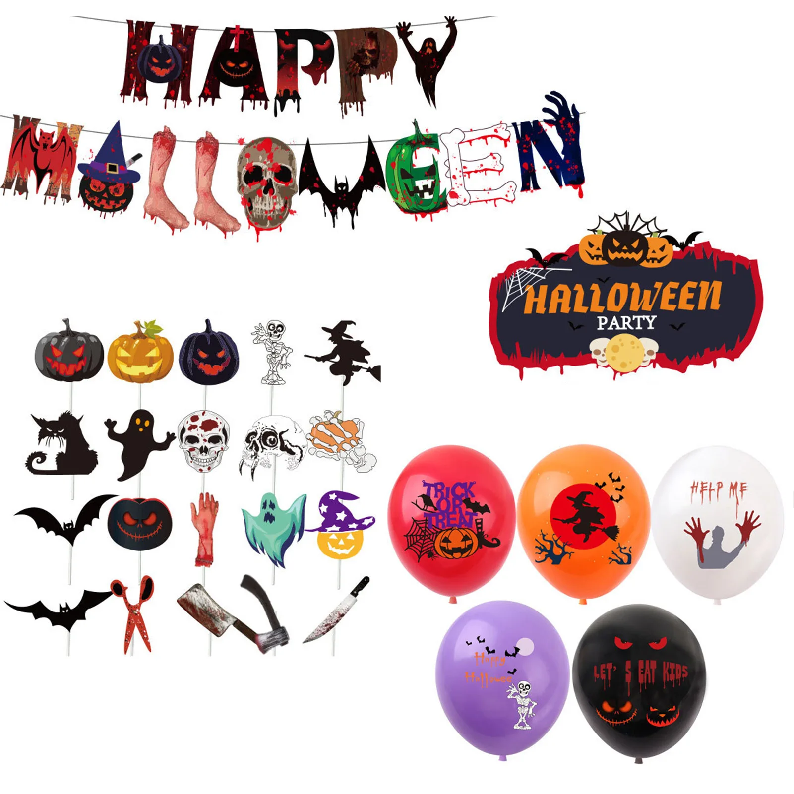 

Аксессуары для украшения на Хэллоуин, комнатный комплект, аксессуары для украшения на Хэллоуин, аксессуары для воздушных шаров, баннер для торта, Топпер для Хэллоуина, дома, дня рождения