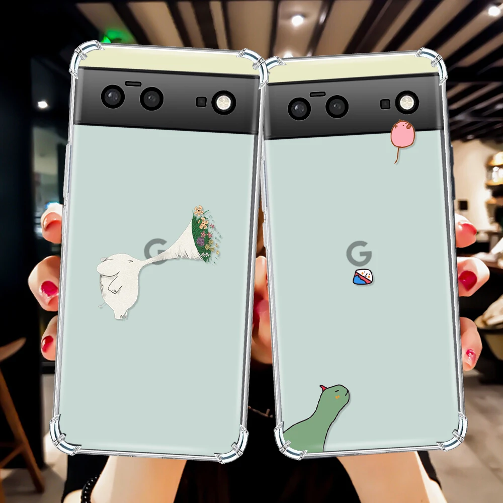 Чехлы для телефонов с мультяшными милыми животными для Google Pixel 7a 7Pro 7 6a 6 6Pro, прозрачные противоударные мягкие силиконовые чехлы из ТПУ
