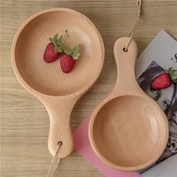 solid wood long handle salad bowl japanese wooden fruit plate creative ramen bowl eco friendly tableware home kitchen supplies