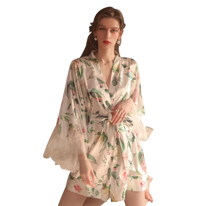 Шелковый Атласный Свадебный халат для невесты и подружки цветочный Короткое