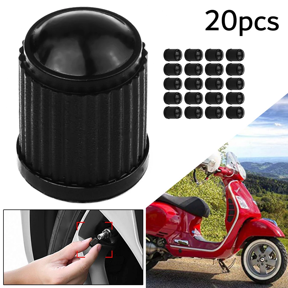 

20pcs Bike Tyre Valve Stem Caps Car Tire Valve With O Ring Covers Plastic Black Rubber Dome Shape Dust For Vehicle Motorcycle