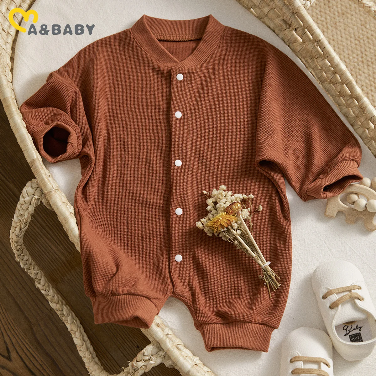 

Ma&Baby 0-24M Toddler Newborn Infant Baby Boy Girl Romper Vintage Button Long Sleeve Jumpsuit Spring Fall Clothing
